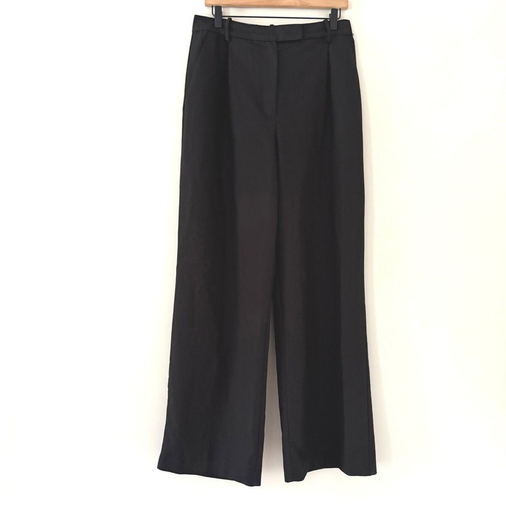 Zara Pants Wide Leg High Waist Large Black Pleated Career Trousers